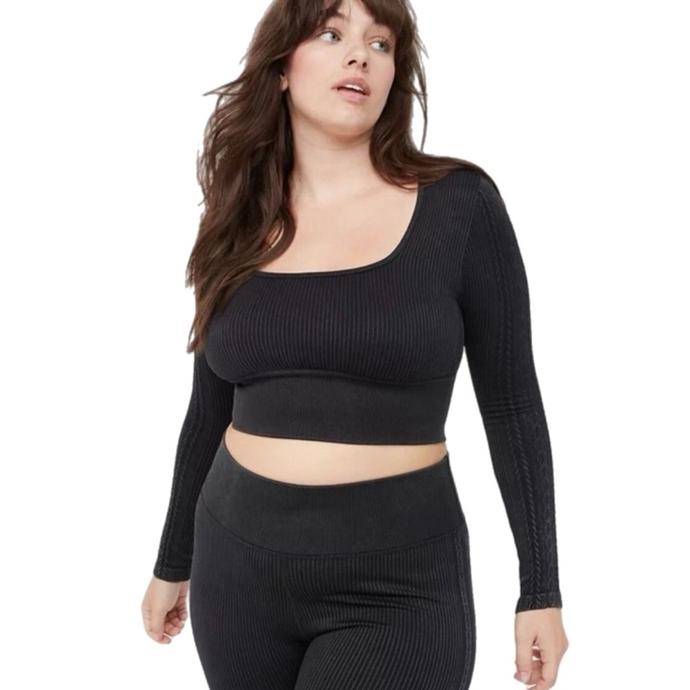 Nwt $56 Aerie Offline Crop Athletic Top Long Sleeve Cable Knit Compression Sz L